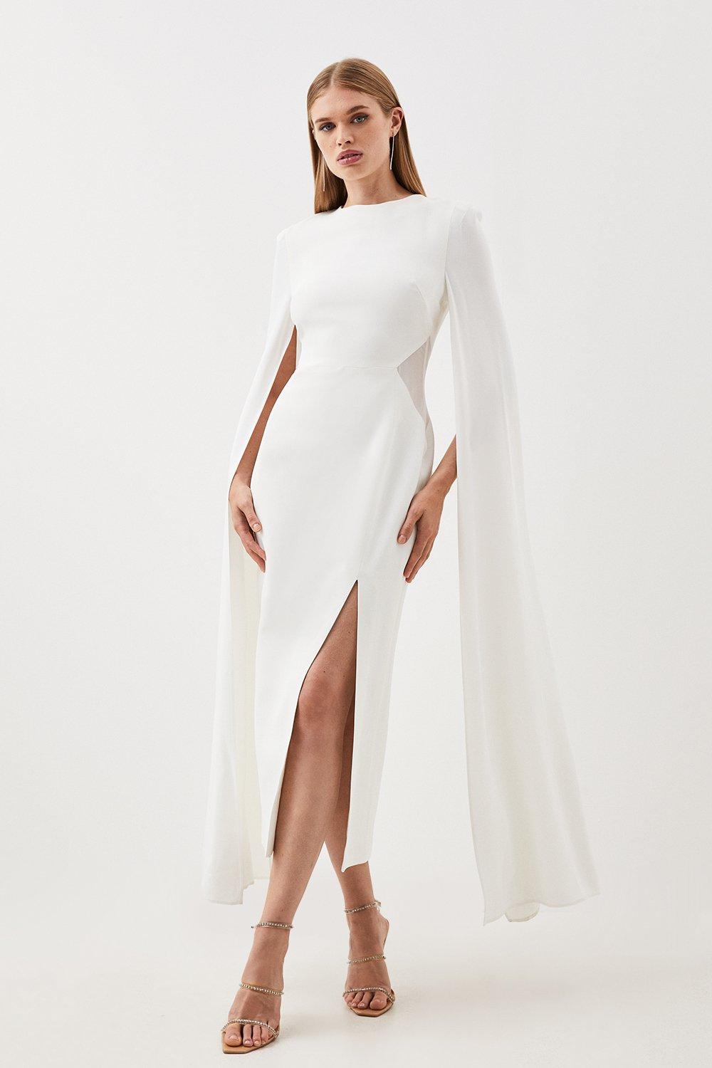Компактное платье миди с сетчатыми вставками и накидкой из эластичной вискозы Karen Millen, белый