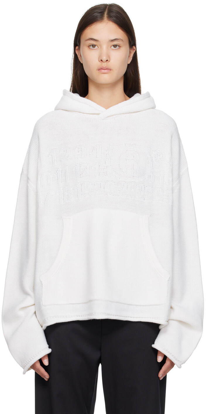 

Бело-белое жаккардовое худи MM6 Maison Margiela, Белый