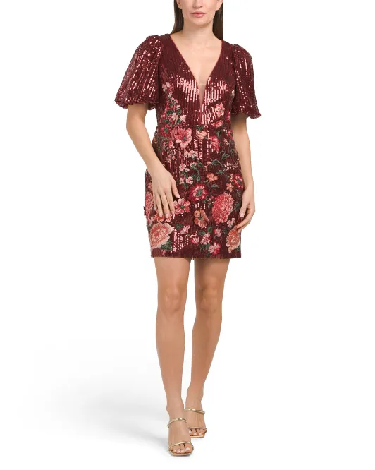 

Мини-платье с блестками Marchesa Notte, бордовый