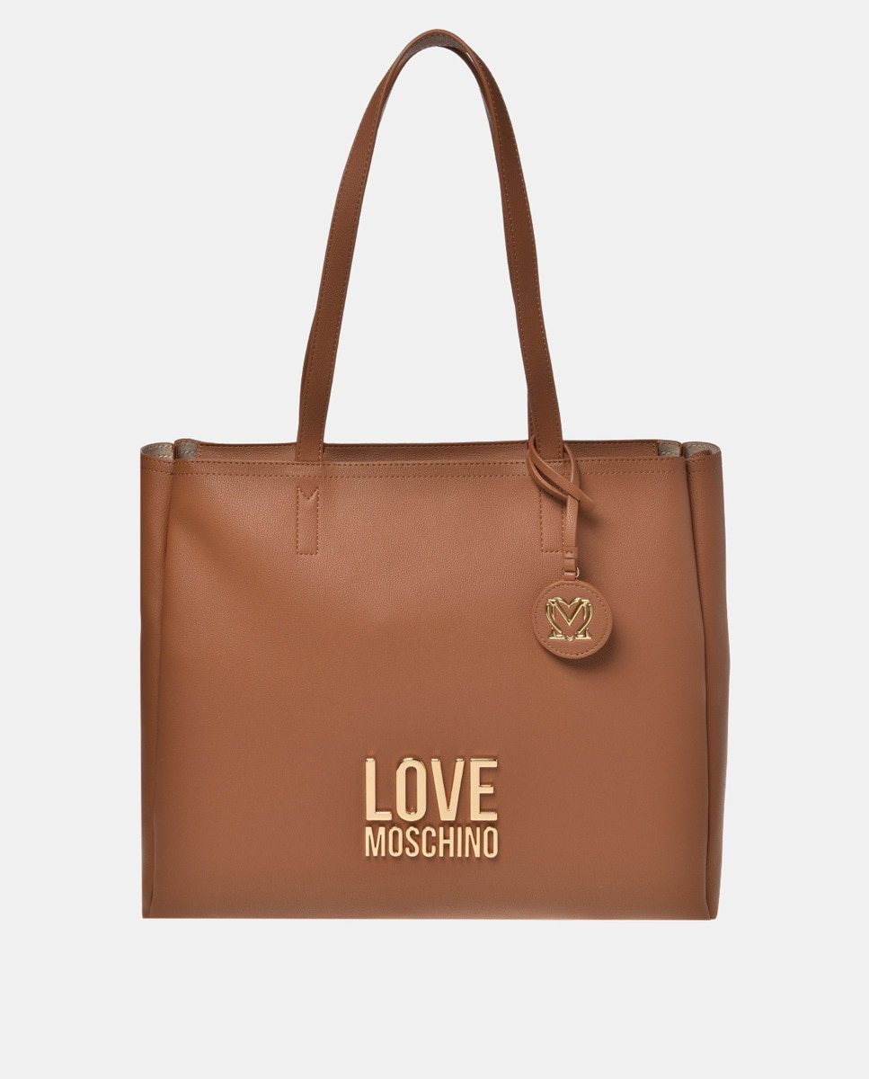 Сумка-шопер цвета верблюжьей шерсти с золотым логотипом спереди Love Moschino, коричневый