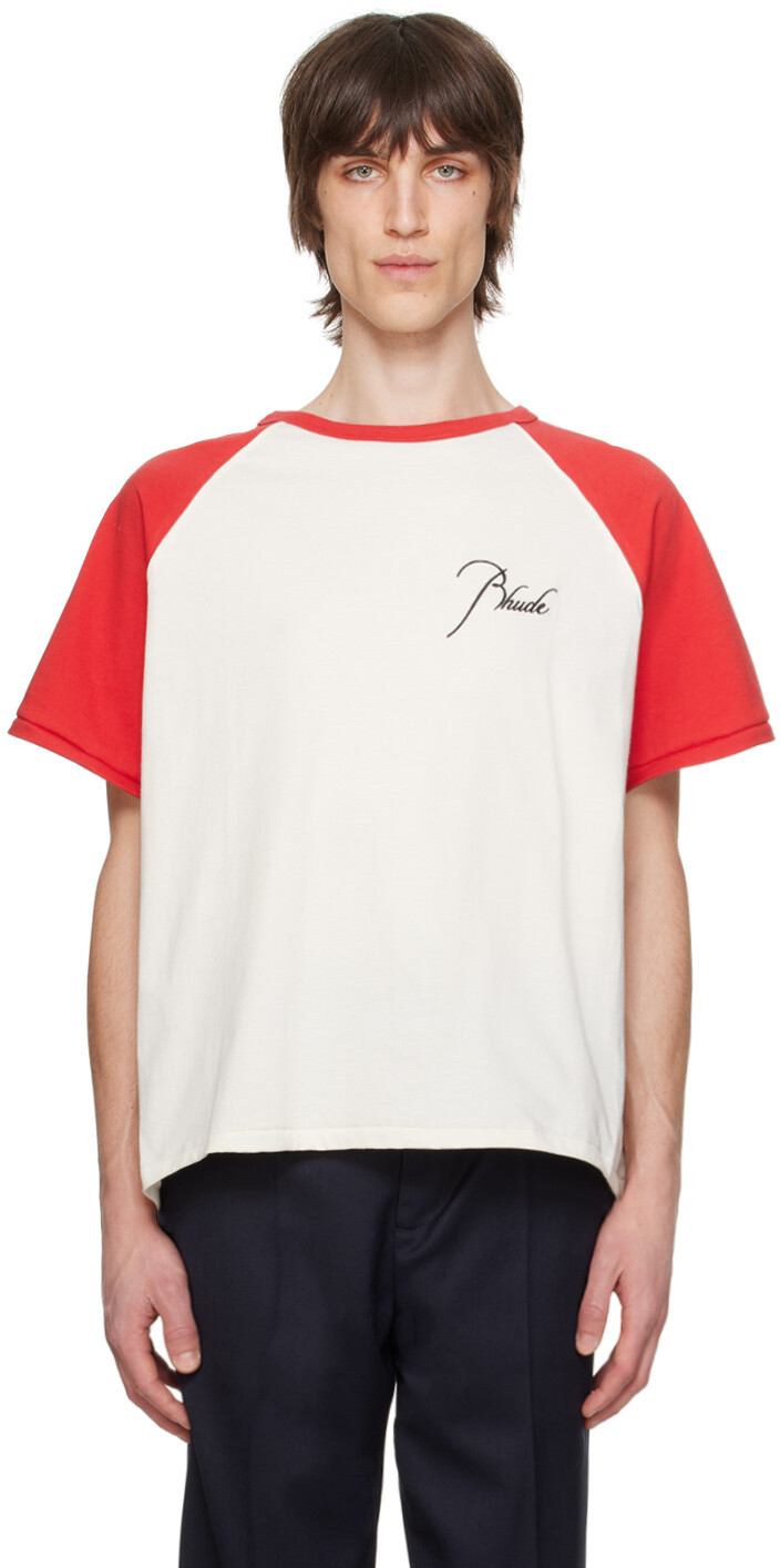 

Красно-белая футболка реглан Rhude
