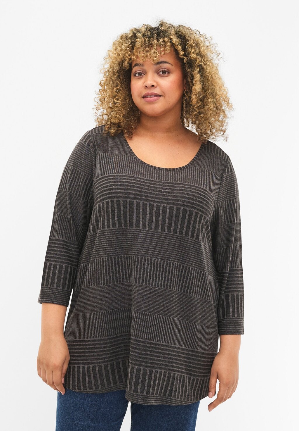 

Свитер Med 3/4 Ærmer Og Stribet Mønster Zizzi, цвет dark grey melange