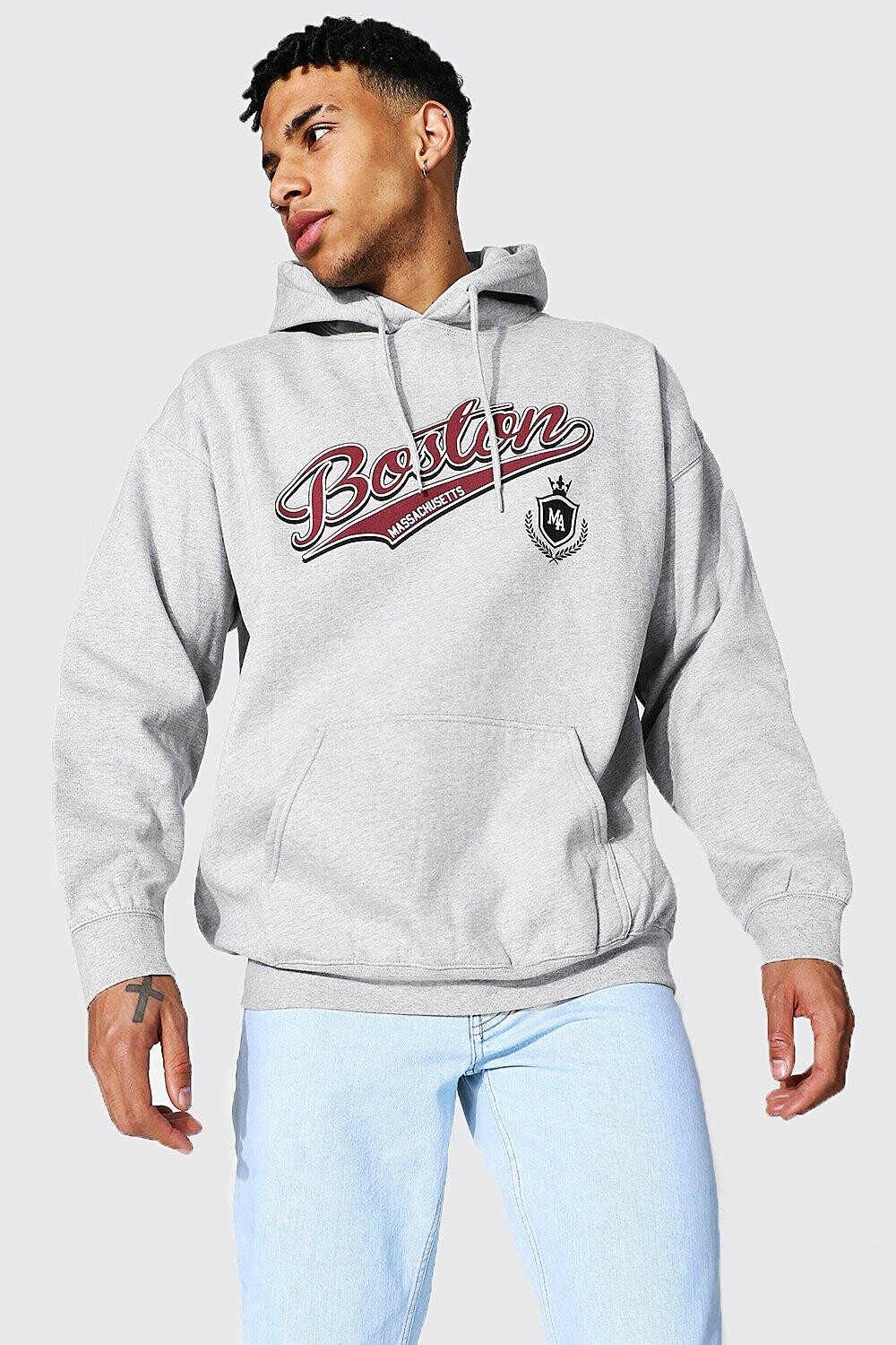 Худи оверсайз boston varsity с принтом Boohoo, серый