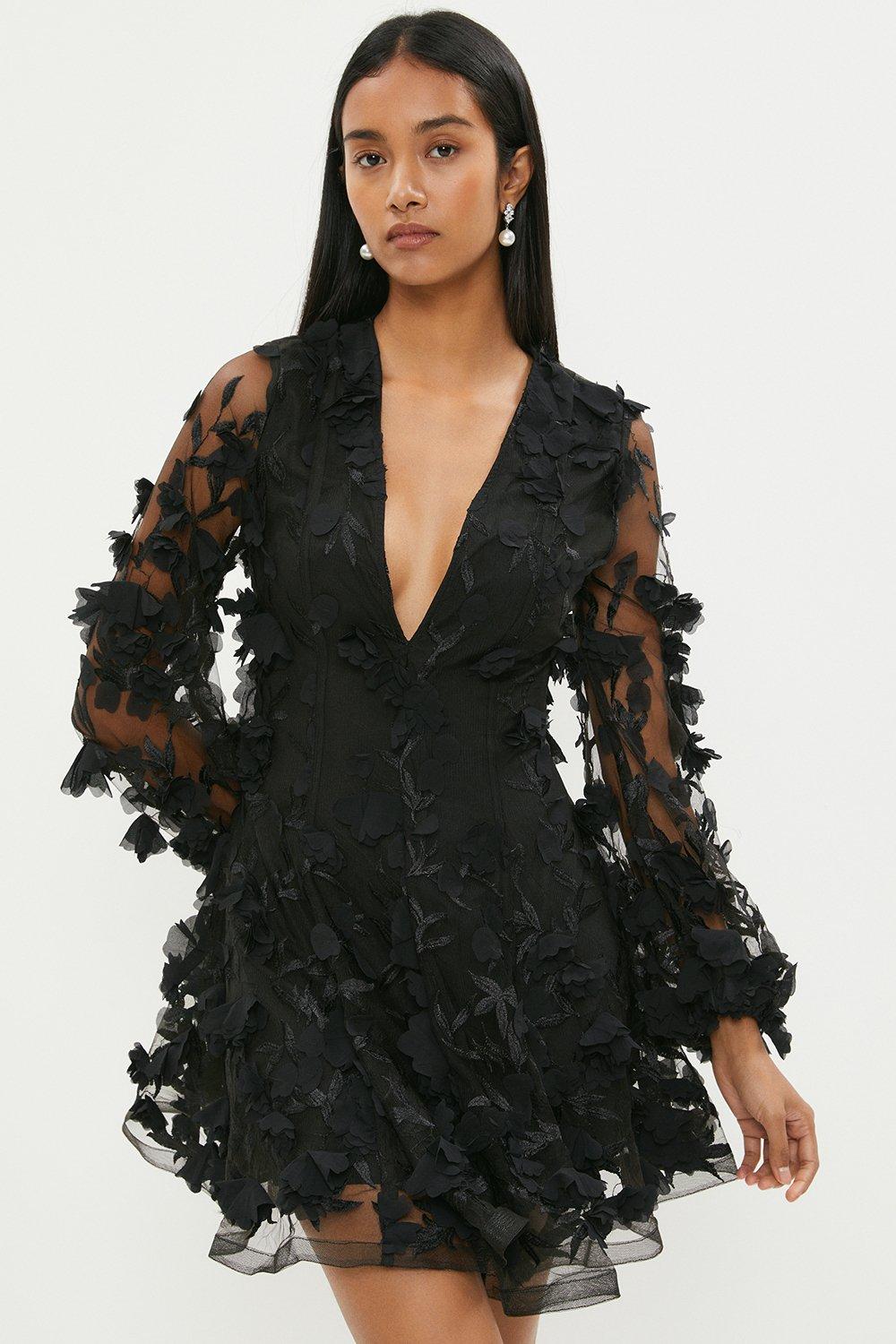 Мини-платье с объемной цветочной аппликацией Coast, черный