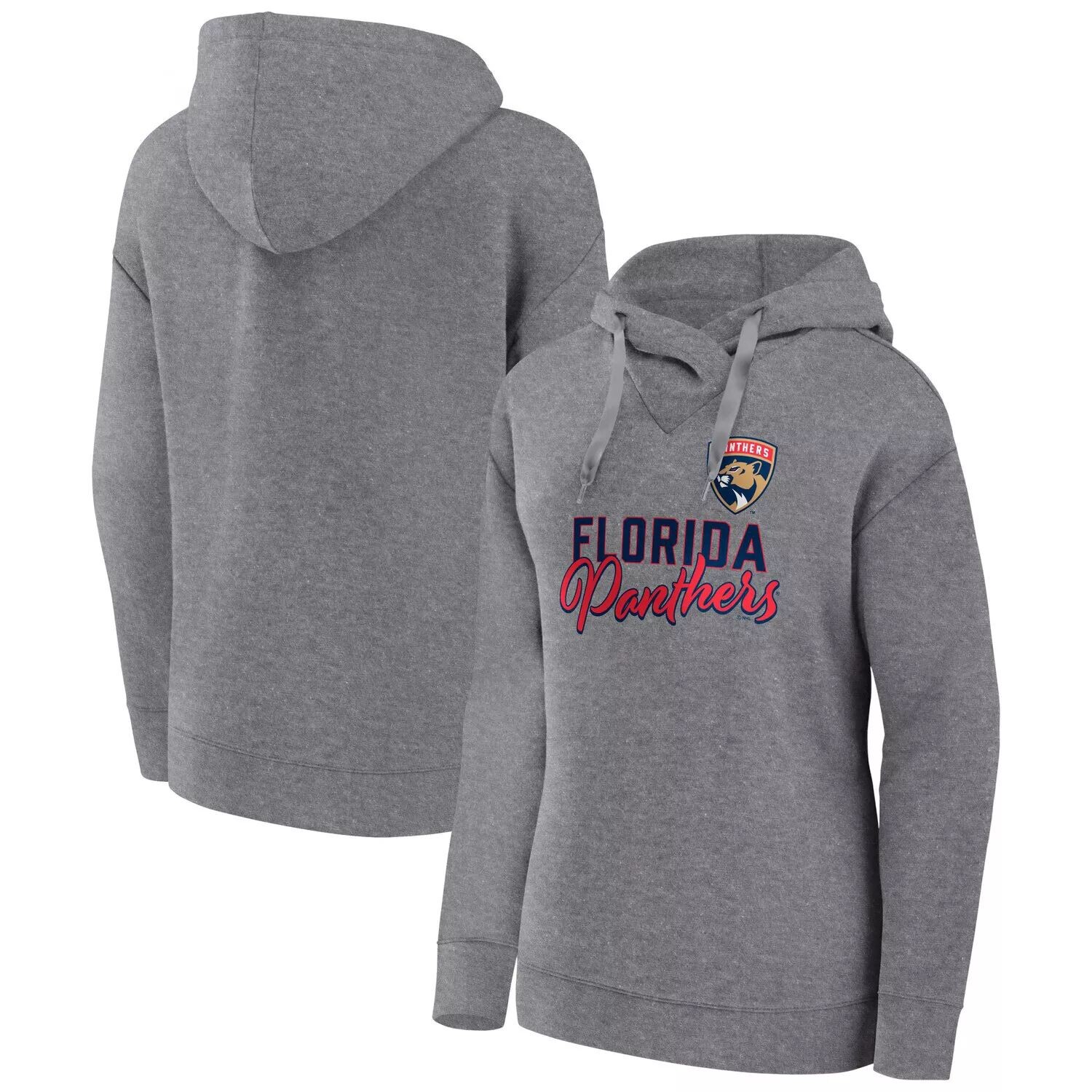 

Женский пуловер с капюшоном Fanatics с логотипом Heather Grey Florida Panthers Script Favorite Fanatics