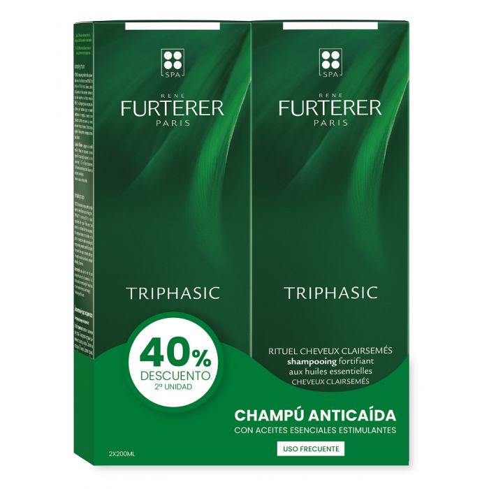 Шампунь Triphasic Champú Anticaída con Aceites Esenciales Estimulantes Rene Furterer, 2 x 200 ml шампунь против выпадения волос duft