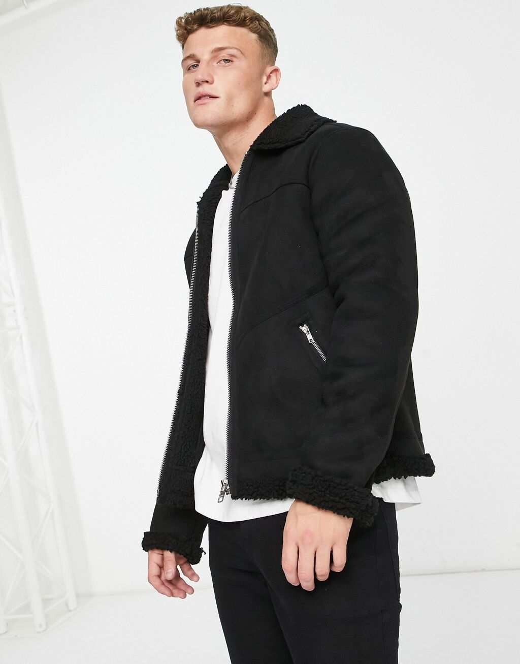 

Черная куртка на подкладке из искусственной овчины Barneys Originals, Черный