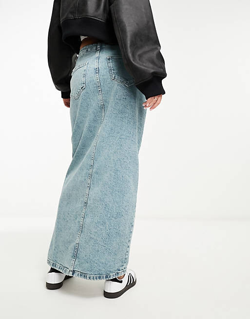 

Джинсовая юбка миди с разрезом по краю ASOS DESIGN