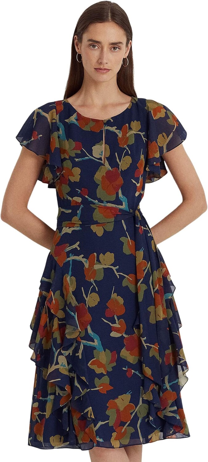 

Платье из жоржета с цветочным принтом и оборками LAUREN Ralph Lauren, цвет Blue Multi