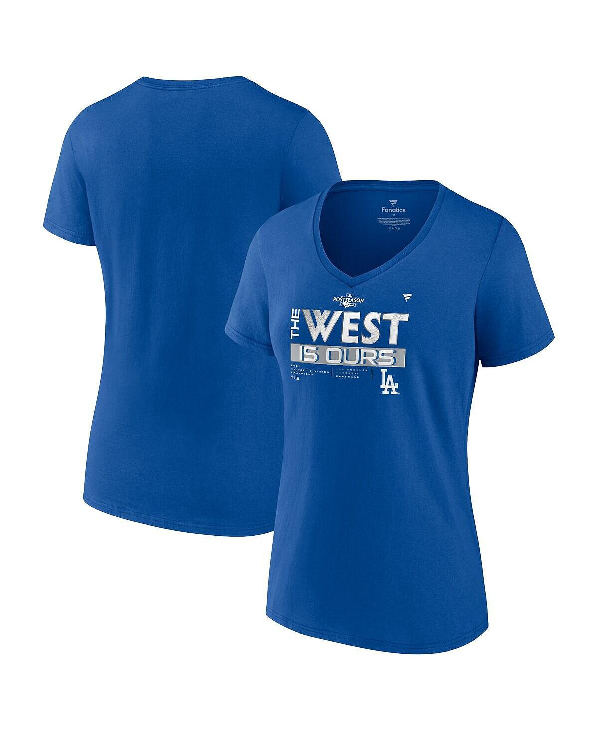

Женская футболка с v-образным вырезом и фирменным логотипом Royal Los Angeles Dodgers 2022 NL West Division Champions Locker Room Fanatics