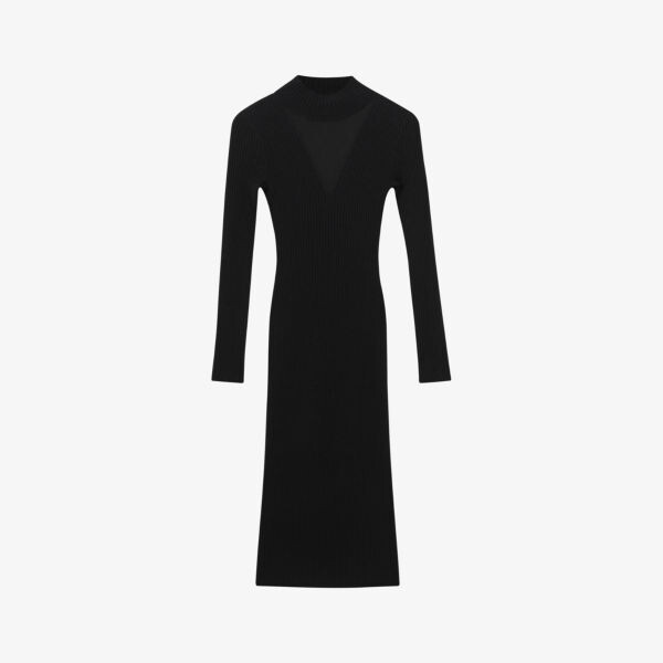 

Прозрачное тканое платье миди Sabrina с V-образными вставками Reiss, черный