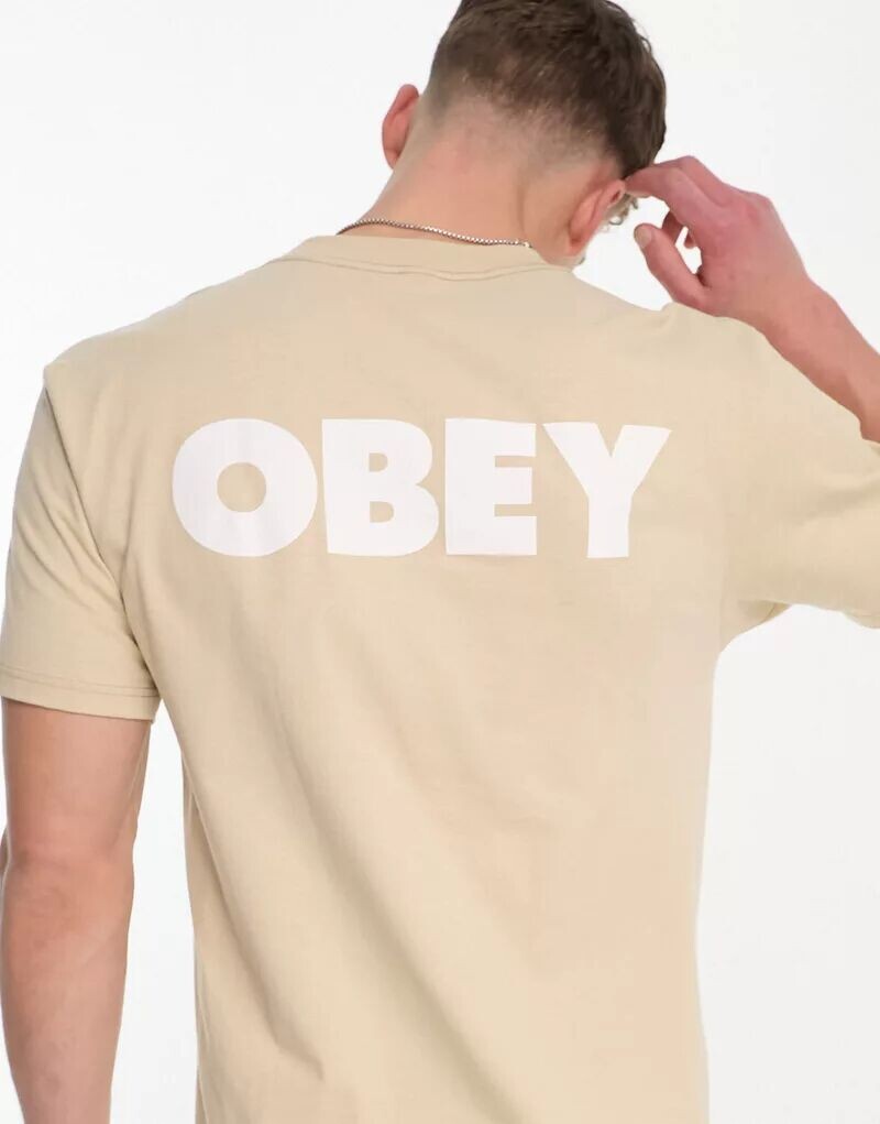 

Бежевая футболка Obey с большим логотипом на спине