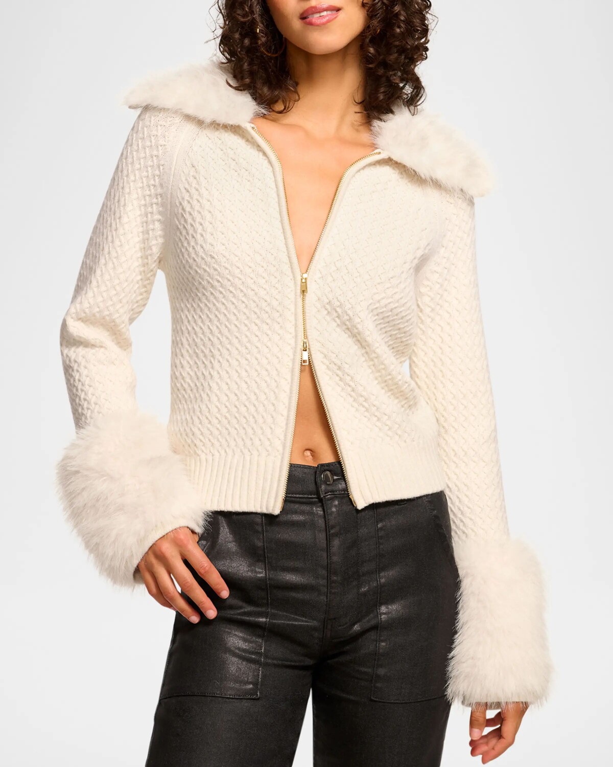 

Кардиган Felix на молнии спереди Ramy Brook, цвет Ivory Faux Fur