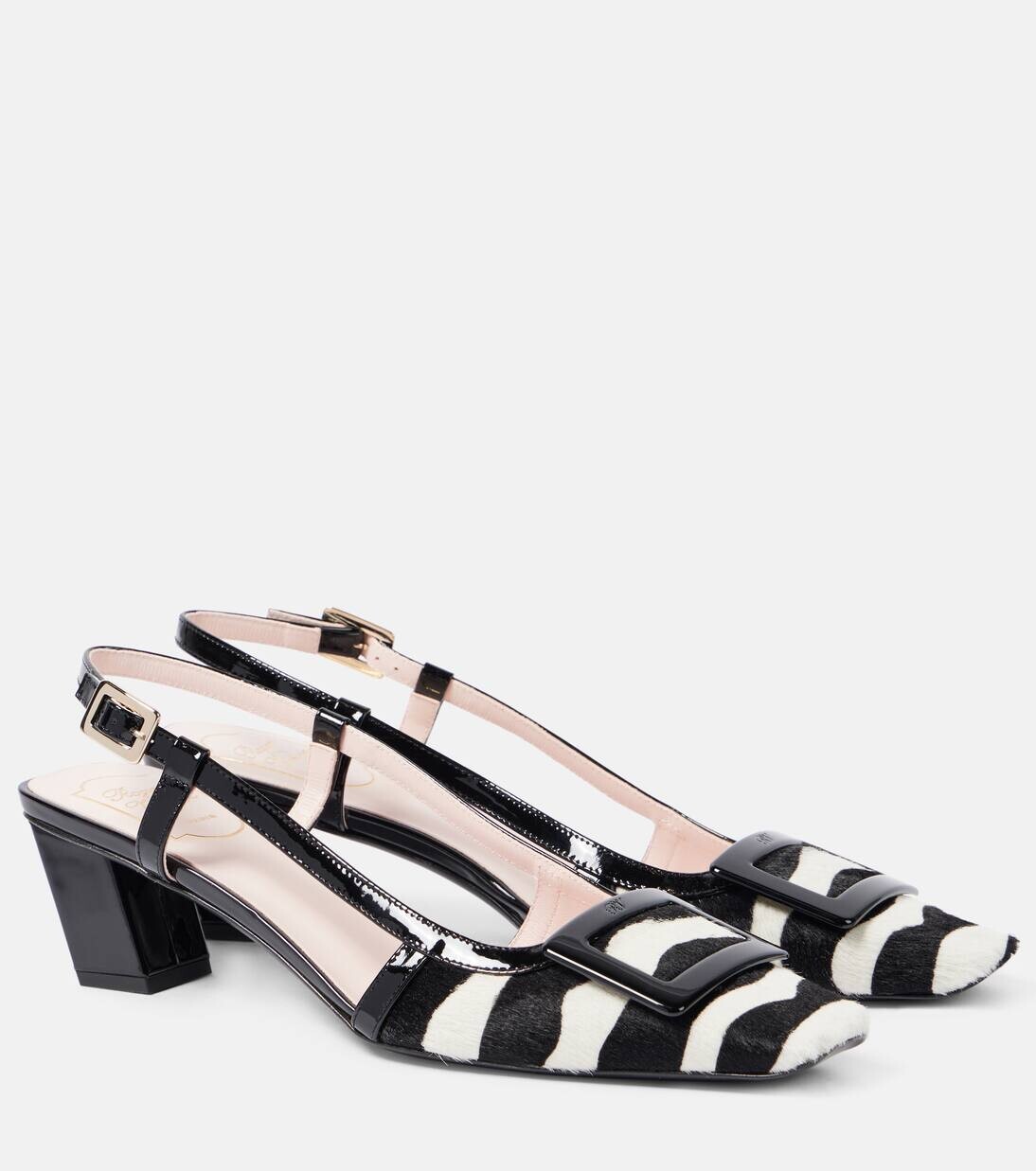 

Туфли-лодочки Belle Vivier 45 из телячьей шерсти с открытой пяткой Roger Vivier, цвет pony zebra