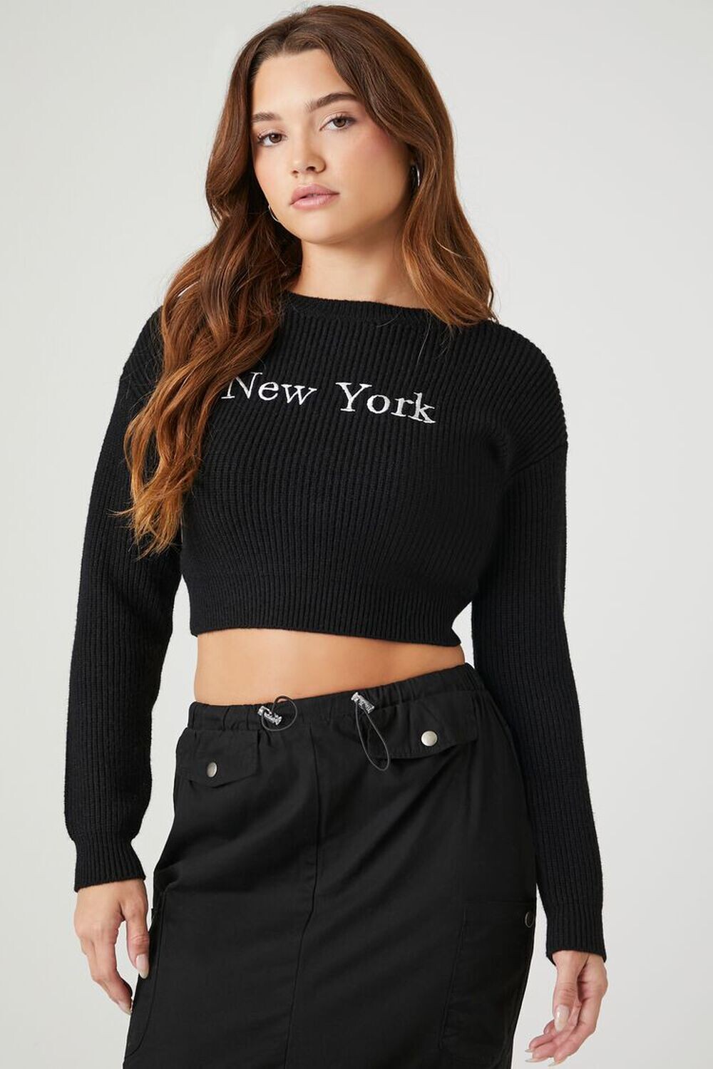 

Укороченный свитер Нью-Йорк Forever 21, черный