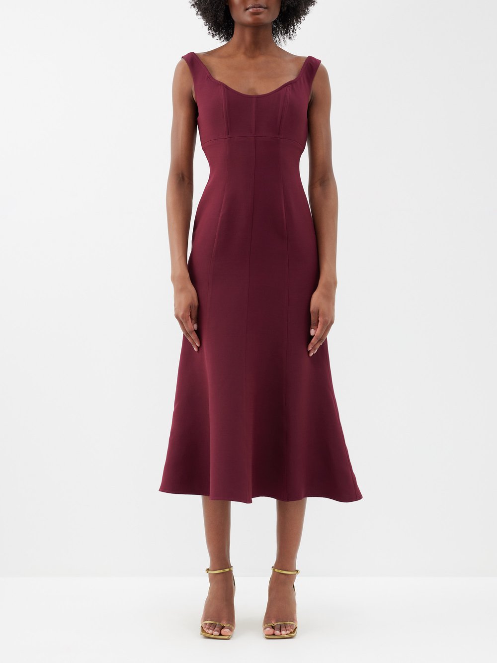 Приталенное платье миди из смесовой шерсти с открытыми плечами Roland Mouret, бургундия платье бордовое 44 размер новое