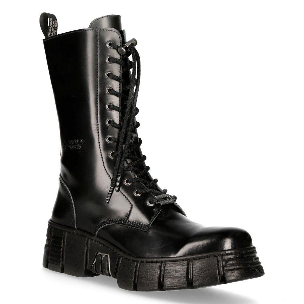 Кожаные байкерские ботинки New Rock Boots до середины икры — M-WALL027N-C2, черный