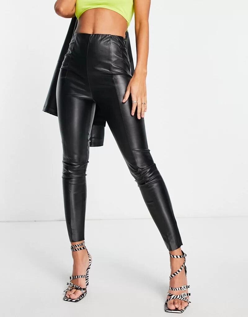 

Черные облегающие кожаные брюки ASOS Tall, подчеркивающие фигуру