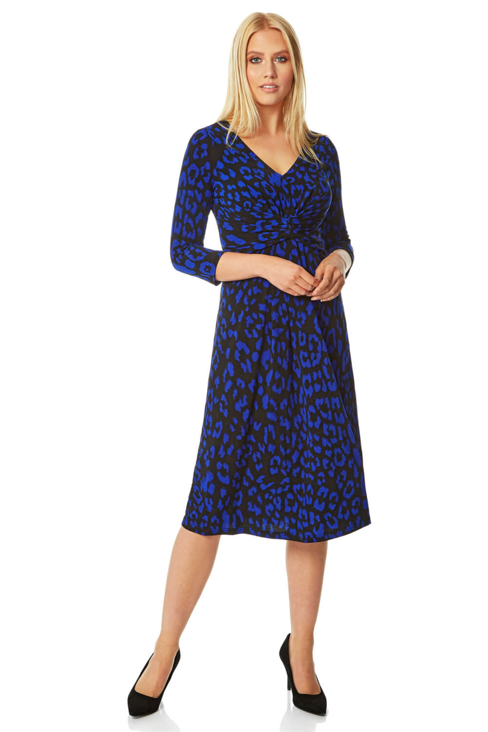 Расклешенное платье с принтом Roman Royal Blue с анималистическим принтом классические вечерние платья pleindi новинка трапециевидное короткое платье до колен с v образным вырезом элегантное формальное платье для с