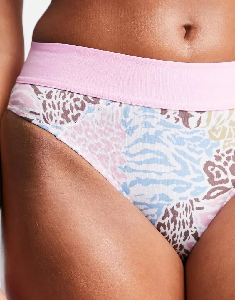 

Хлопковые трусы с высокой талией и пастельным животным принтом ASOS Betty