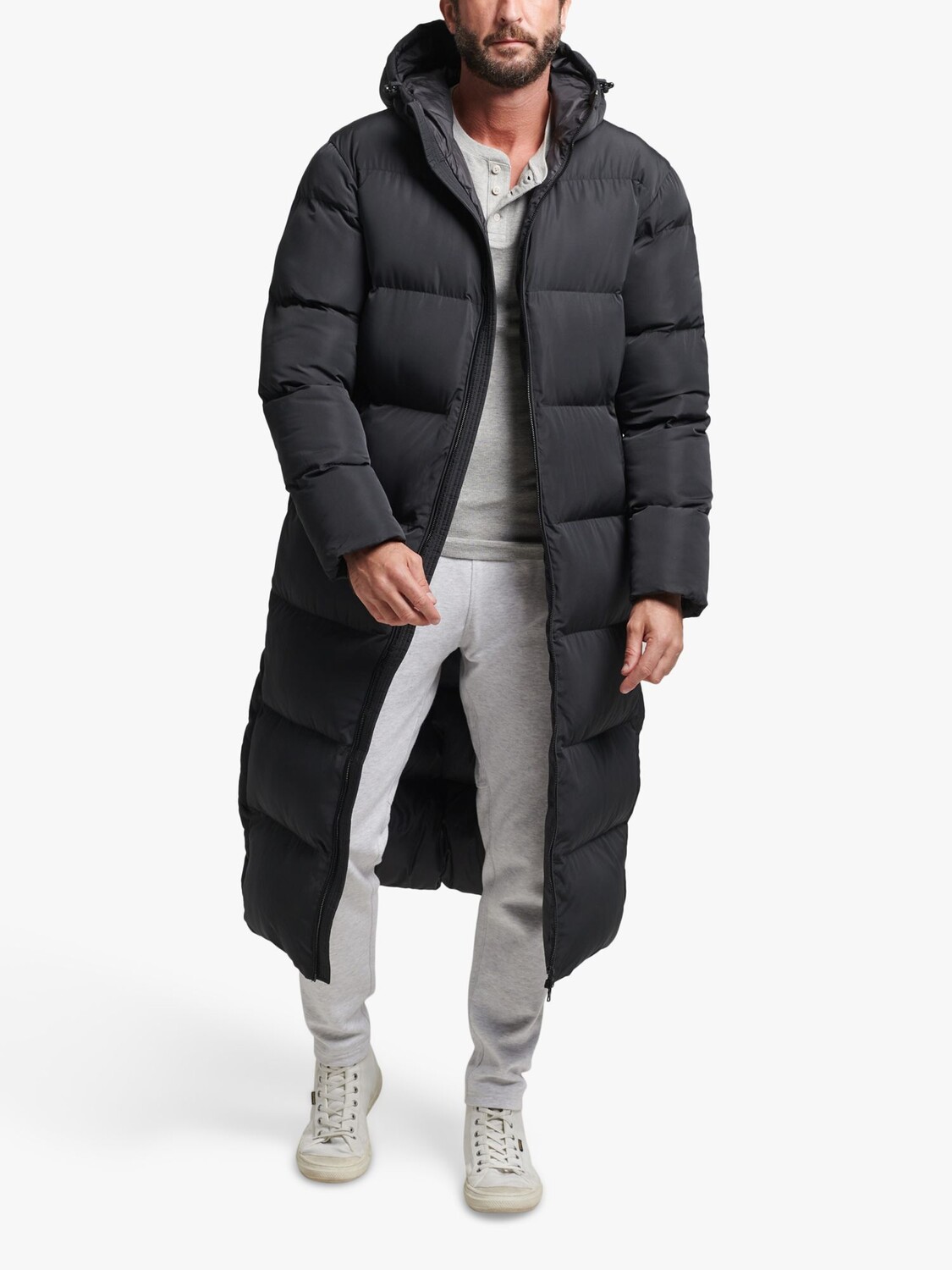 

Удлиненный пуховик с капюшоном Superdry, черный
