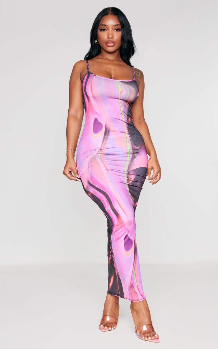 PrettyLittleThing Облегающее платье мидакси на тонких бретельках розового цвета с абстрактным принтом паршуткина в р песочные часы