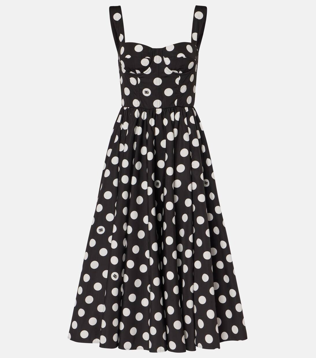 

Платье-корсет из хлопкового поплина в горошек Dolce&Gabbana, цвет pois gr 2,8 f.nero