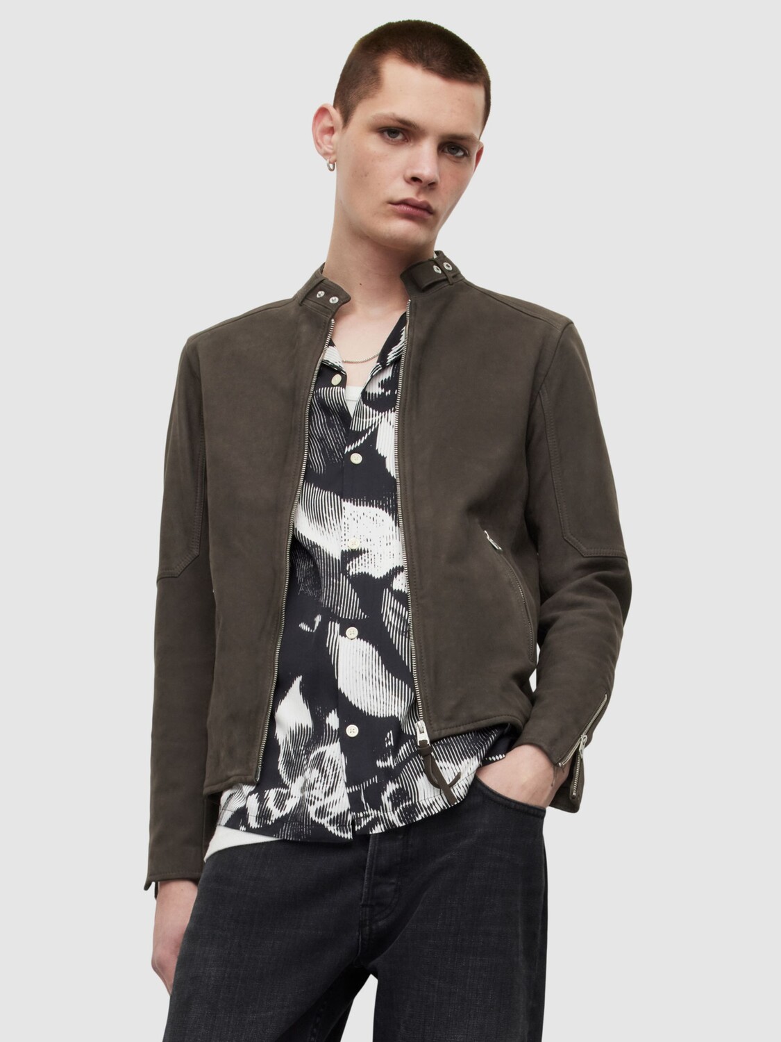 

Кожаная куртка AllSaints Cora, темно-серый