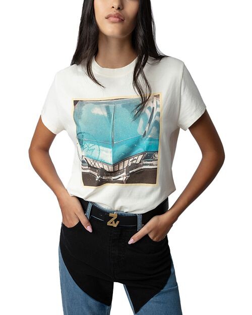 

Хлопковая футболка Zoe с фотопринтом и украшением Zadig & Voltaire, цвет Ivory/Cream