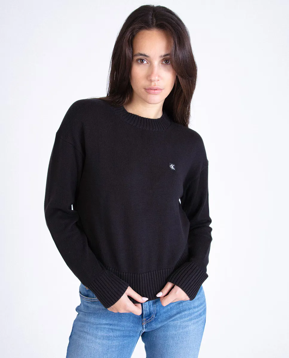 

Женский хлопковый свитер вязки со значком Calvin Klein Jeans, черный