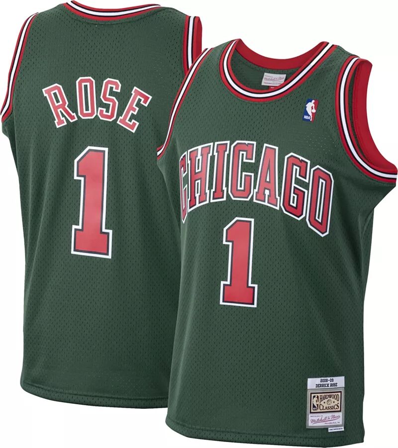 

Мужская джерси Swingman Mitchell & Ness 2008 Chicago Bulls Derrick Rose #1 зеленого цвета из твердой древесины Classics