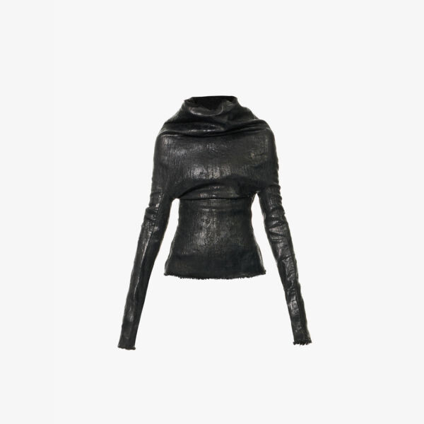 

Топ из эластичного денима с драпировкой и длинными рукавами Rick Owens, черный
