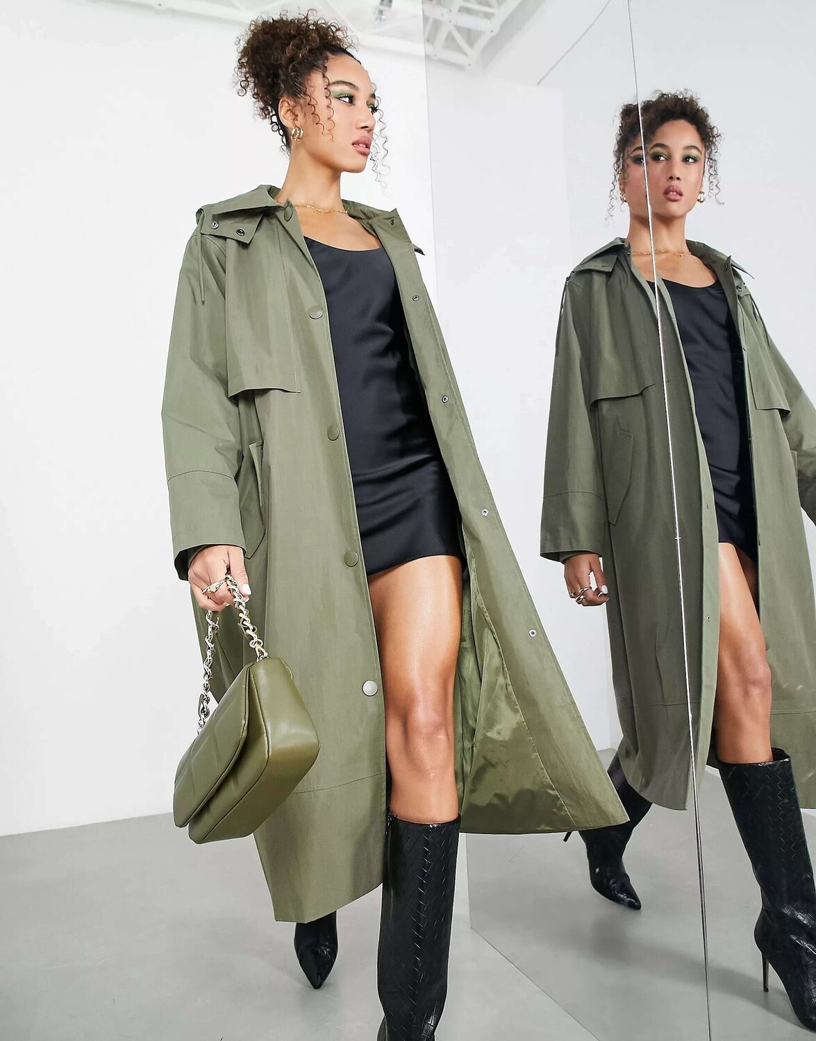 

Пальто цвета хаки с капюшоном ASOS