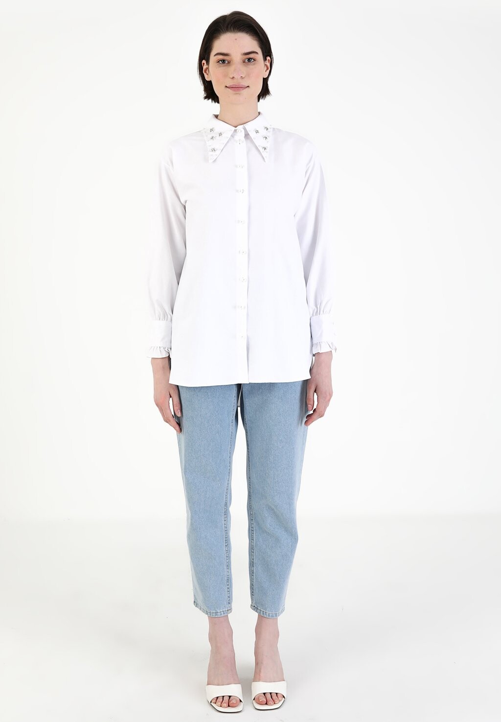 

Рубашка Bead Detailed Wide Collar-Refka Modanisa, белый