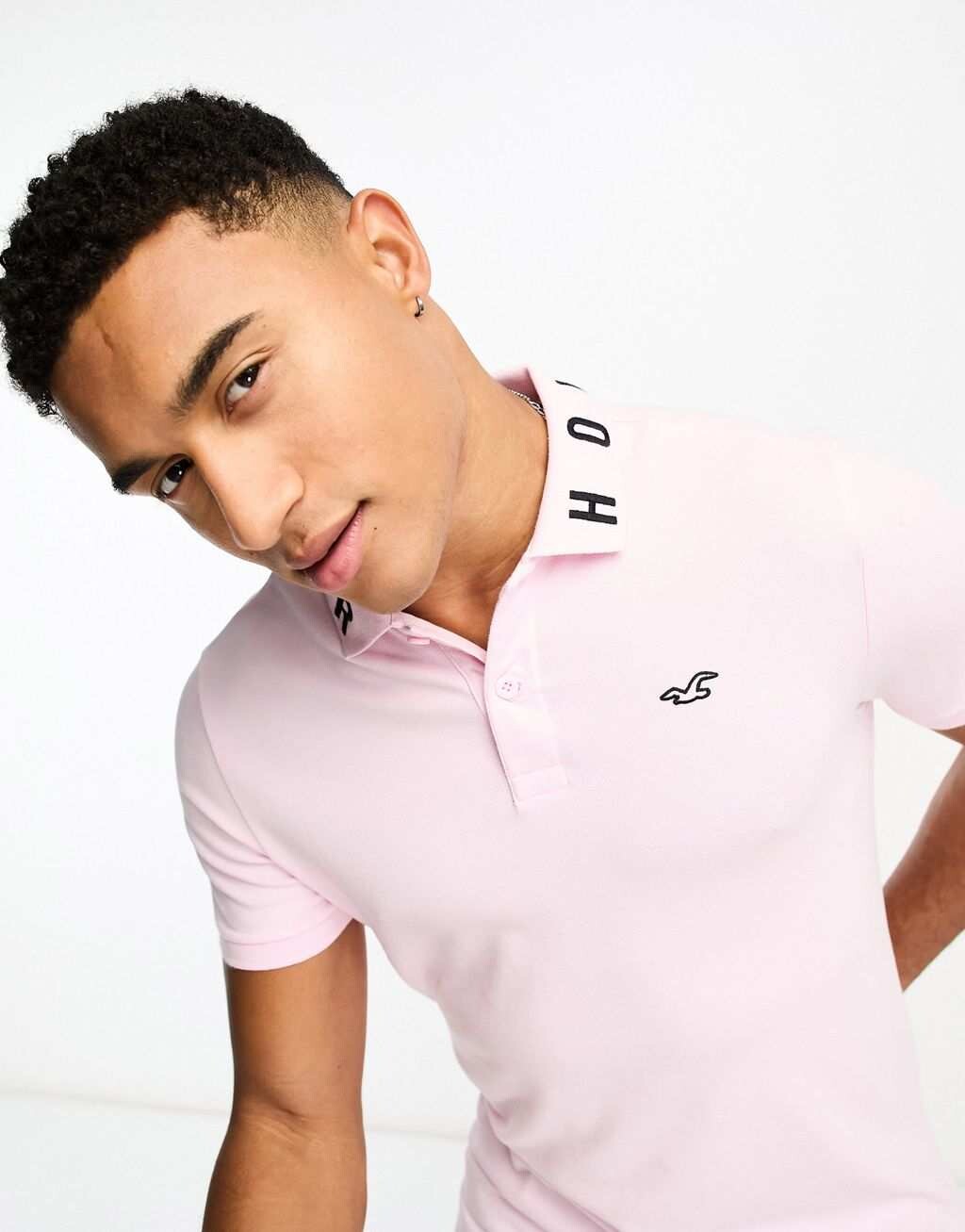 

Розовая футболка-поло из пике с воротником и логотипом Hollister, Розовый