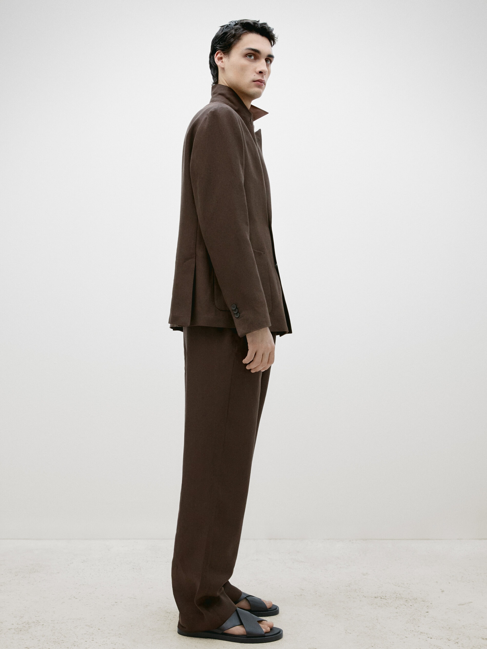 Льняные костюмные брюки Massimo Dutti, коричневый