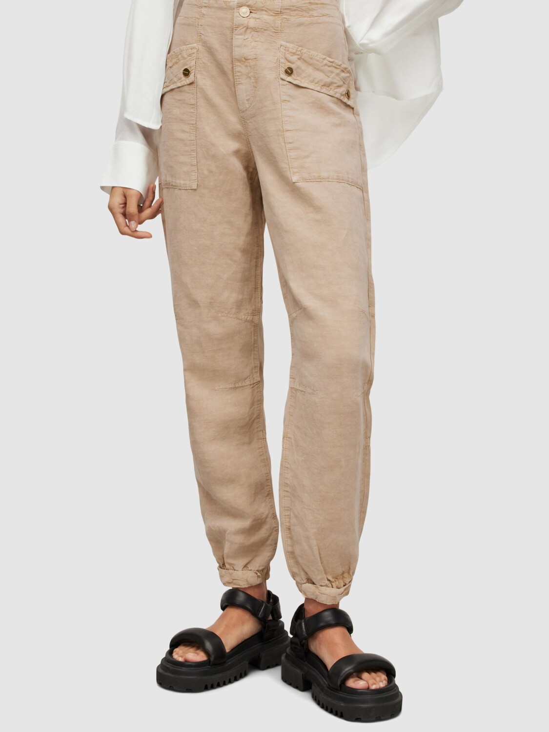 

Брюки AllSaints Val из смесового льна, песочно-коричневый