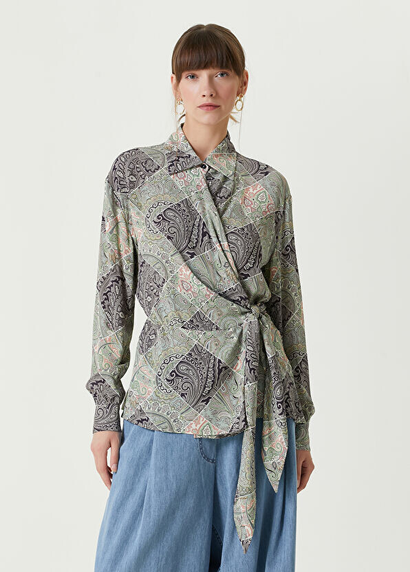 

Зеленая двубортная рубашка с узором пейсли Etro, мультиколор