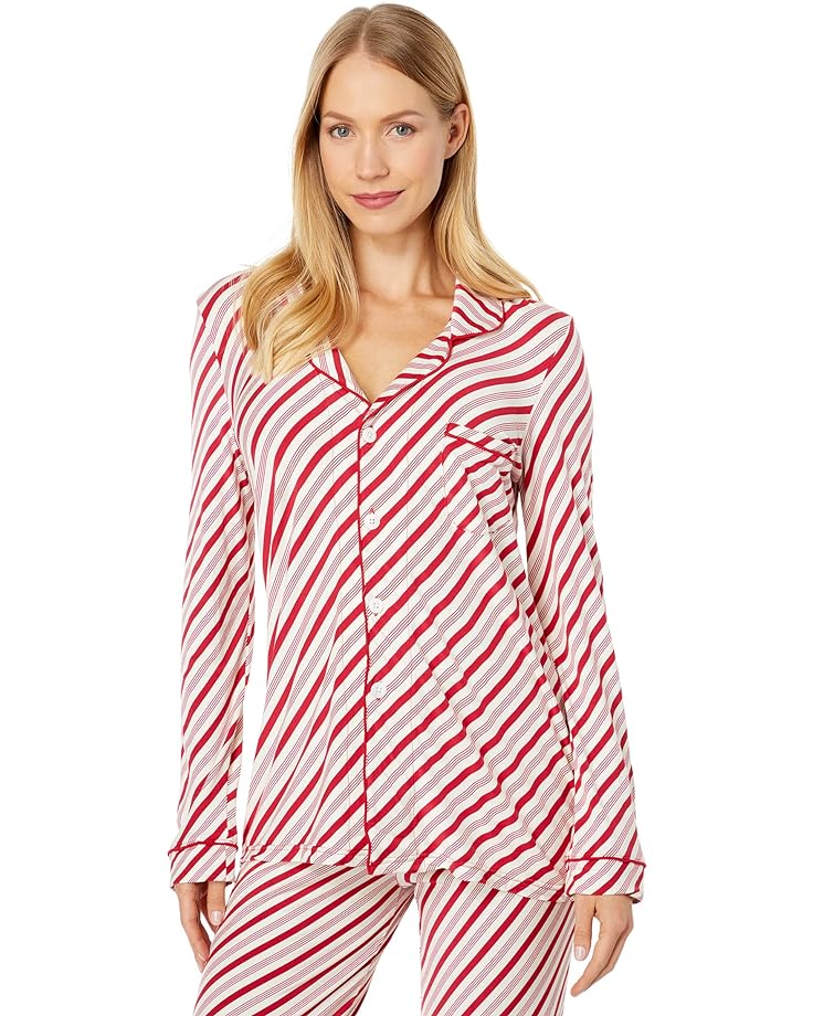 Пижамный комплект Kickee Pants Collared Pajama Set, цвет Crimson Candy Cane Stripe