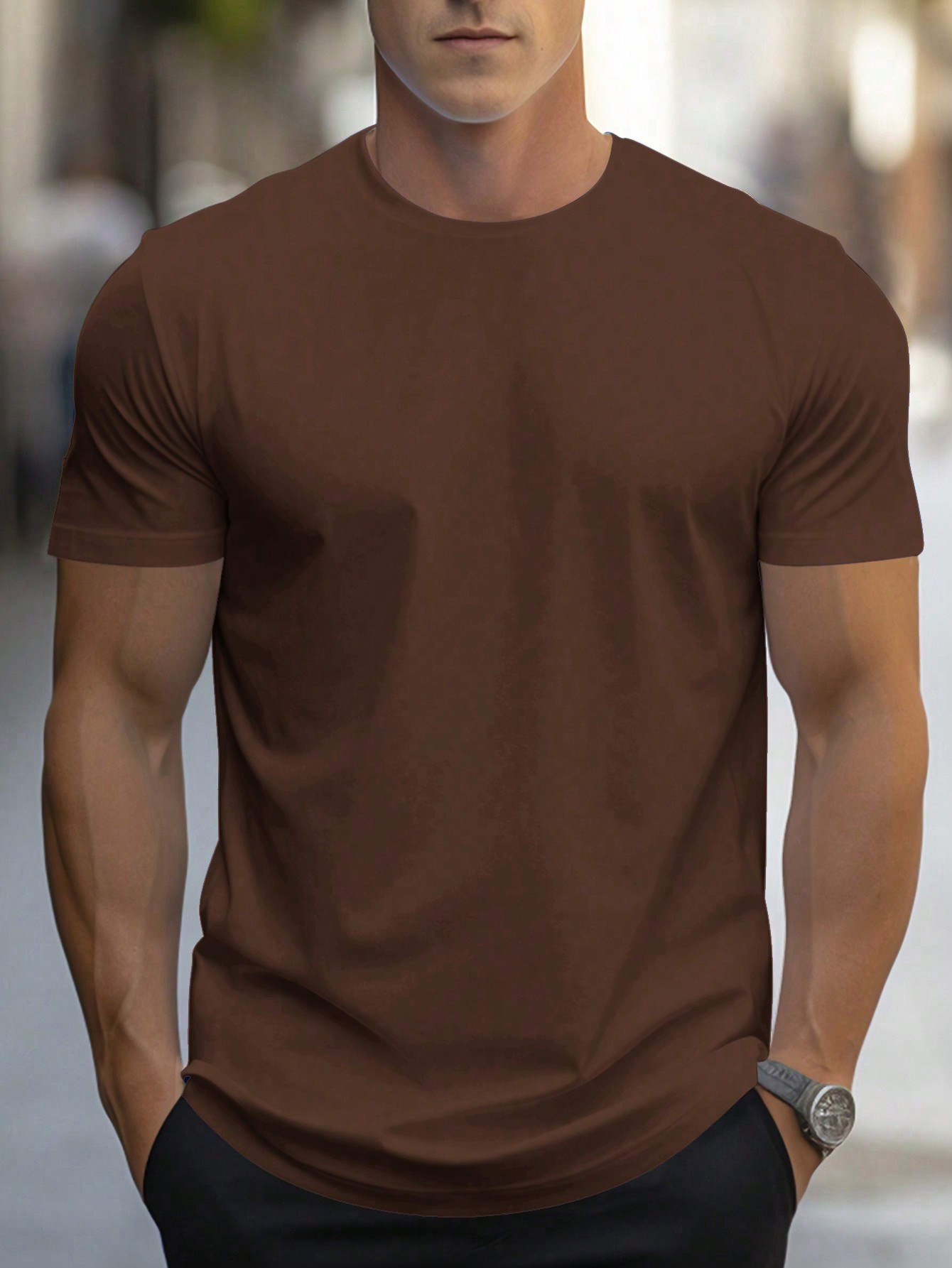 Мужская однотонная футболка с короткими рукавами Manfinity, кофейный коричневый