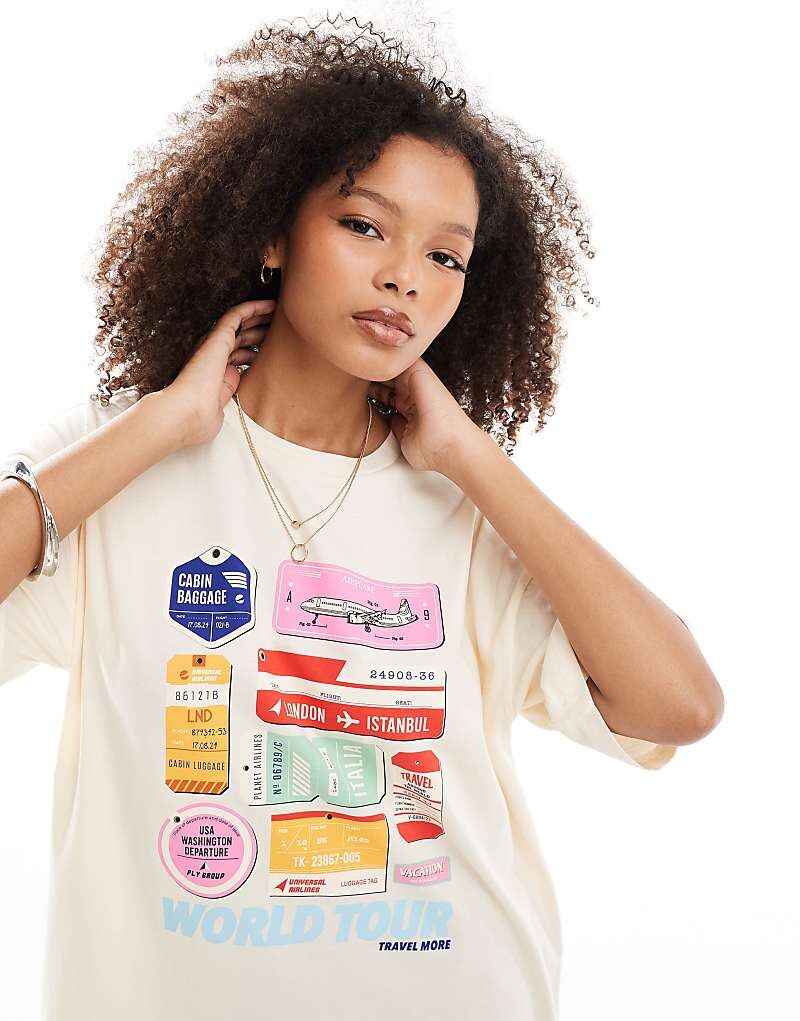 

Оверсайз-футболка экрю с багажной биркой ASOS DESIGN