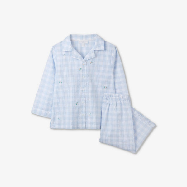 цена Хлопковая пижама в мелкую клетку с цветочной вышивкой для 7–12 лет The Little White Company, белый