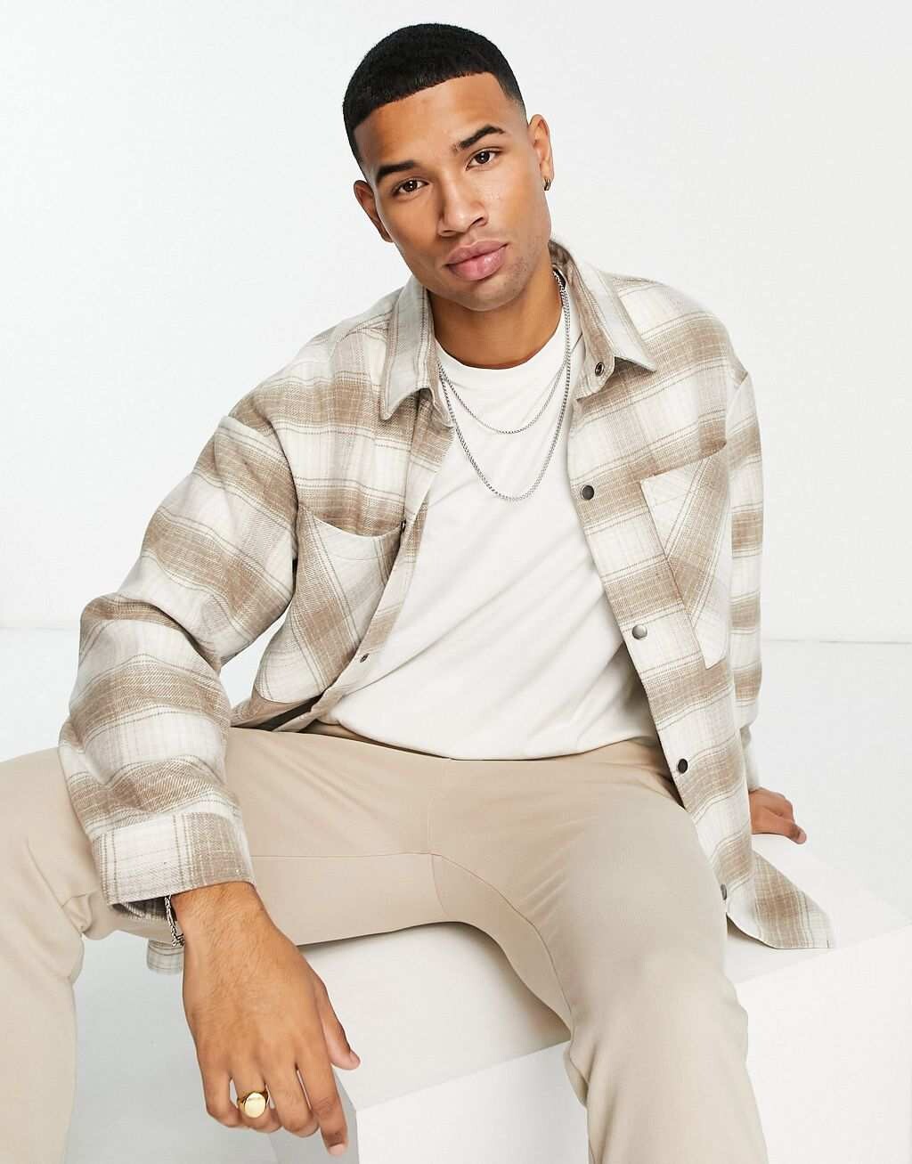 

Бежевая рубашка в клетку Jack & Jones