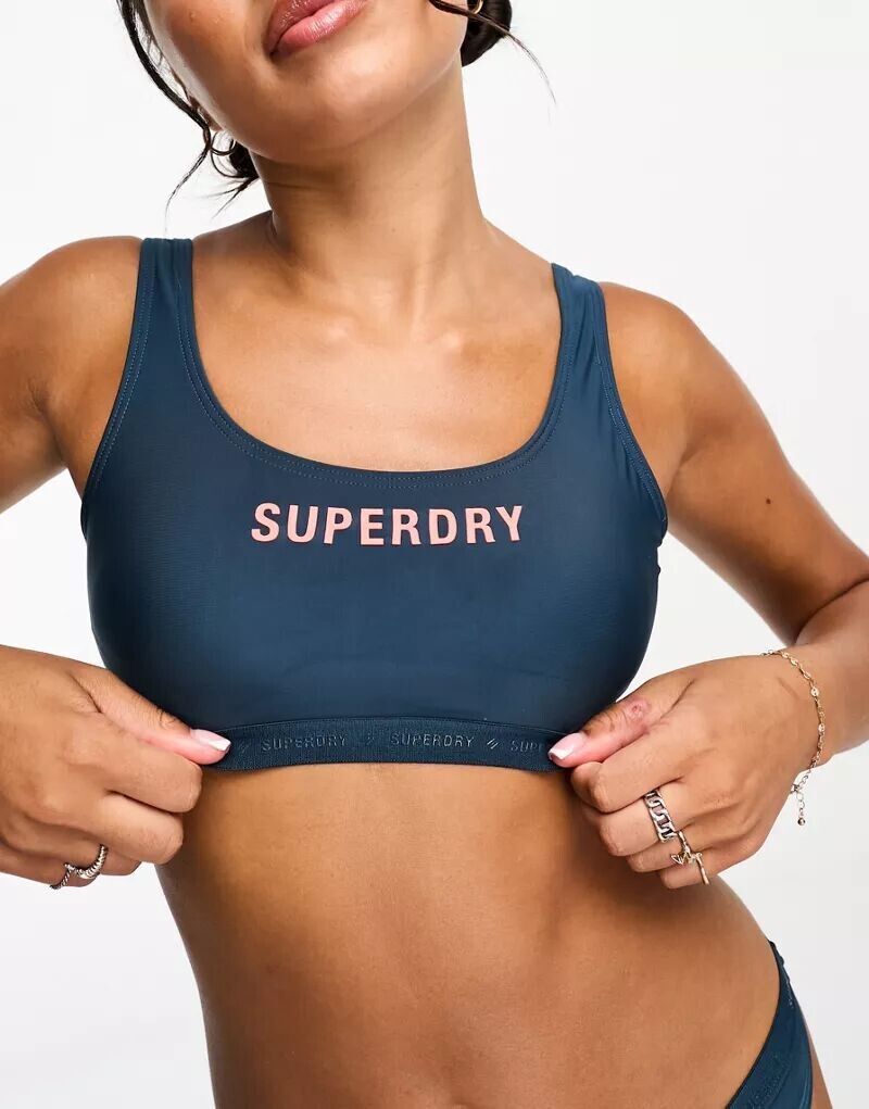 

Эластичный укороченный топ бикини синего цвета Superdry