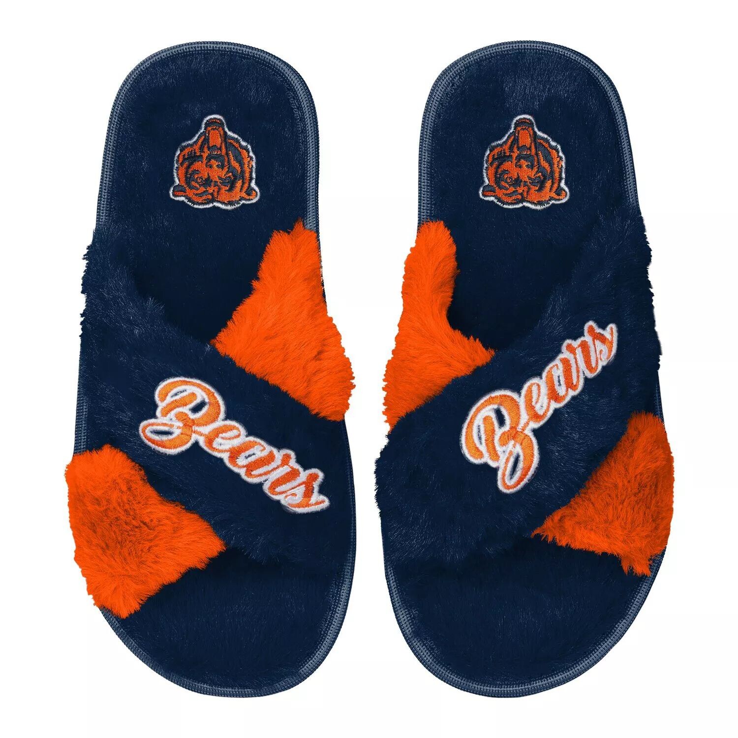 

Женские двухцветные шлёпанцы из искусственного меха FOCO Navy Chicago Bears