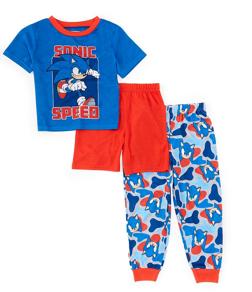 Пижамный комплект из трех предметов Komar Kids для маленьких и больших мальчиков 4–10 лет с короткими рукавами Sonic, красный