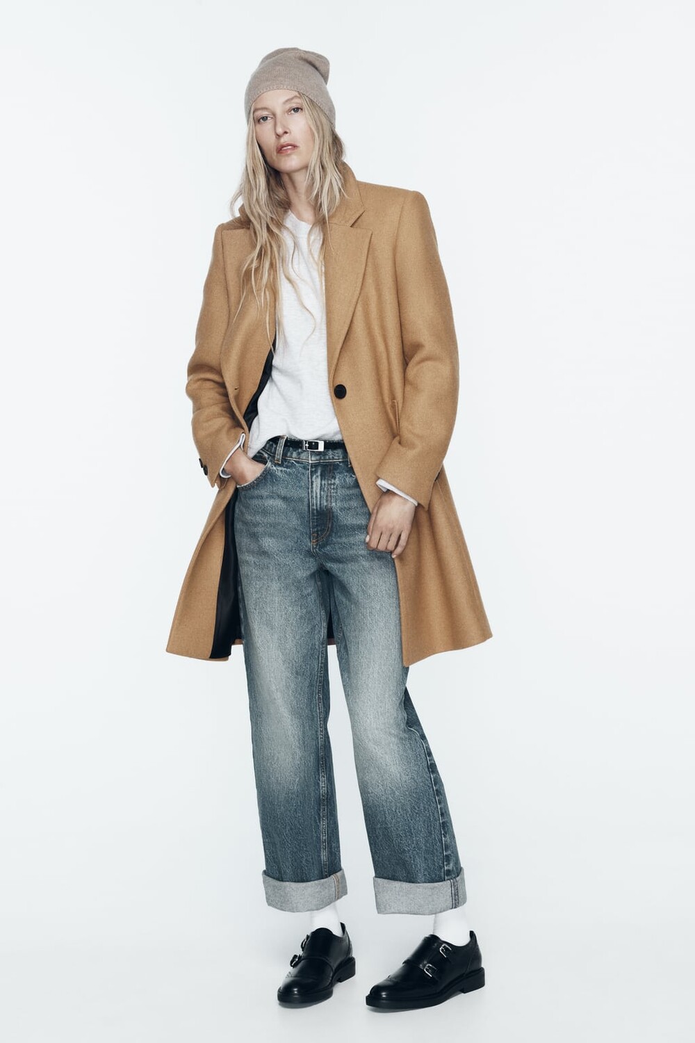 

Пальто из смесовой шерсти ZARA, кэмел