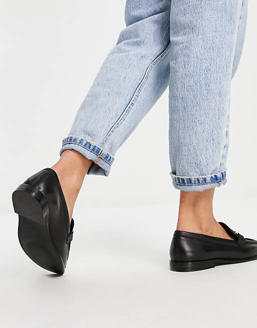 

Черные кожаные лоферы Lola широкого кроя с цепочкой Topshop, Черный