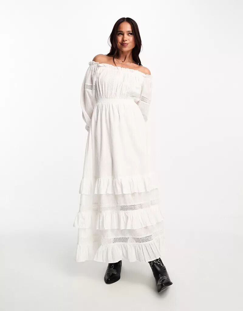 

Платье макси Miss Selfridge цвета слоновой кости с кружевными вставками и вырезом Carmen