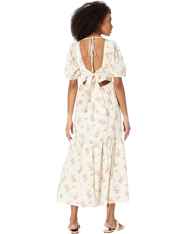 футболка wayf cropped open back tee цвет ivory checker Платье WAYF Tie Back Puff Sleeve Midi Dress, цвет Ivory Whisper Floral